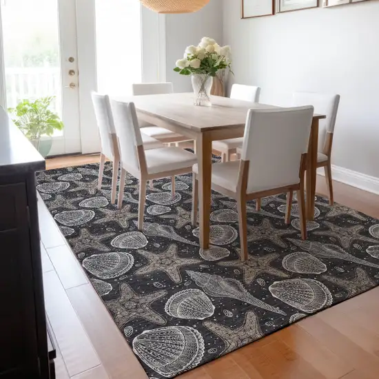 Midnight And Taupe Geometric Washable Area Rug With UV Protection Photo 6