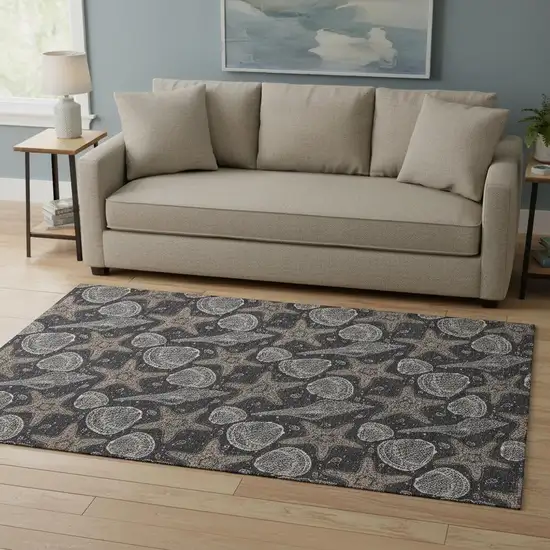 Midnight And Taupe Geometric Washable Area Rug With UV Protection Photo 1