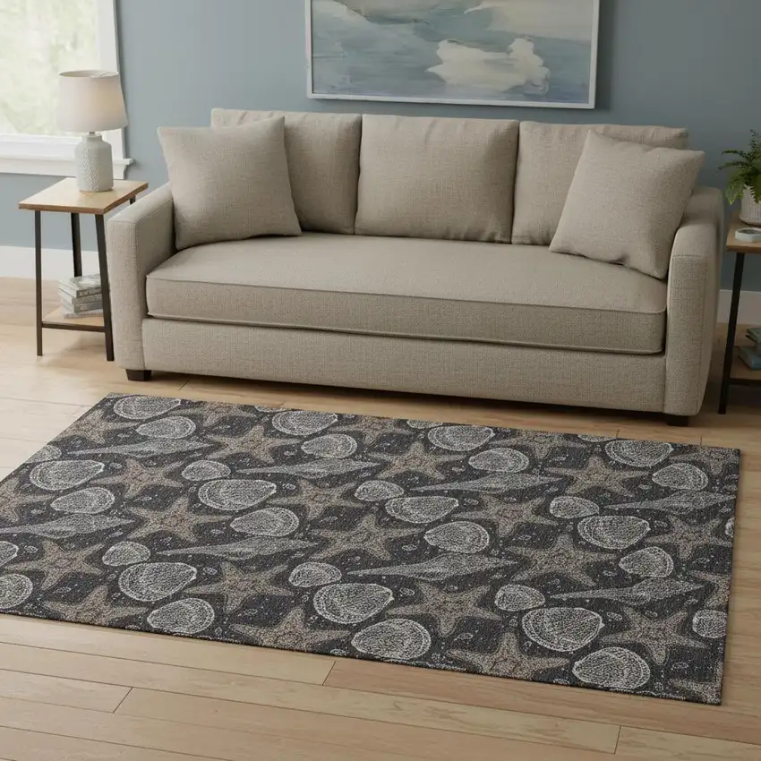 Midnight And Taupe Geometric Washable Area Rug With UV Protection Photo 1
