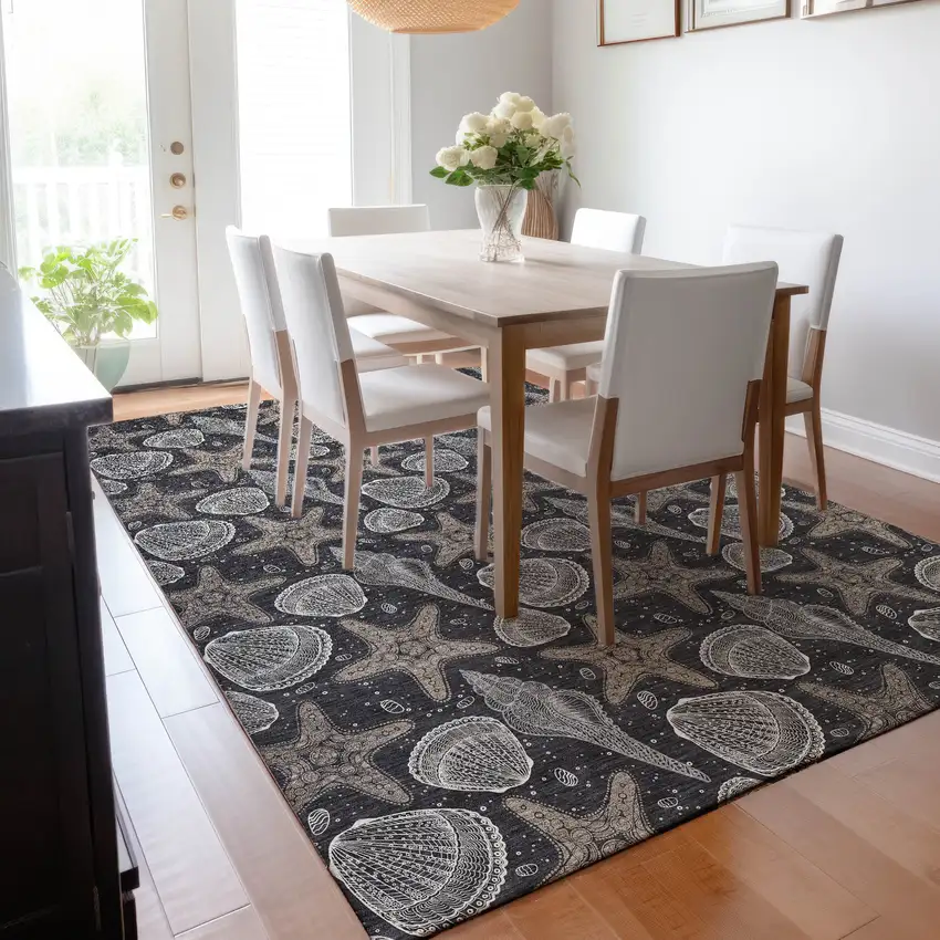 Midnight And Taupe Geometric Washable Area Rug With UV Protection Photo 6