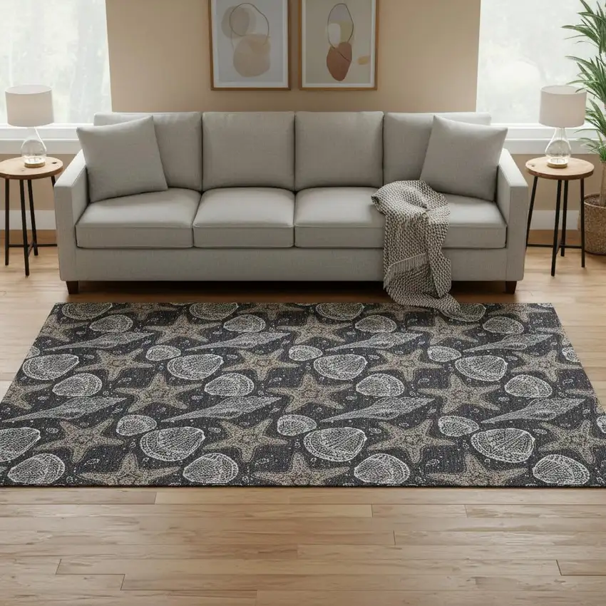 Midnight And Taupe Geometric Washable Area Rug With UV Protection Photo 1