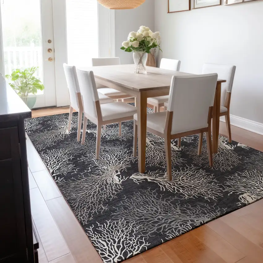 Midnight And White Geometric Washable Area Rug With UV Protection Photo 5