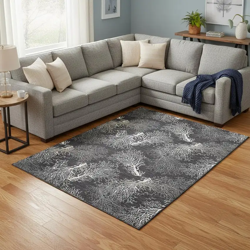 Midnight And White Geometric Washable Area Rug With UV Protection Photo 1