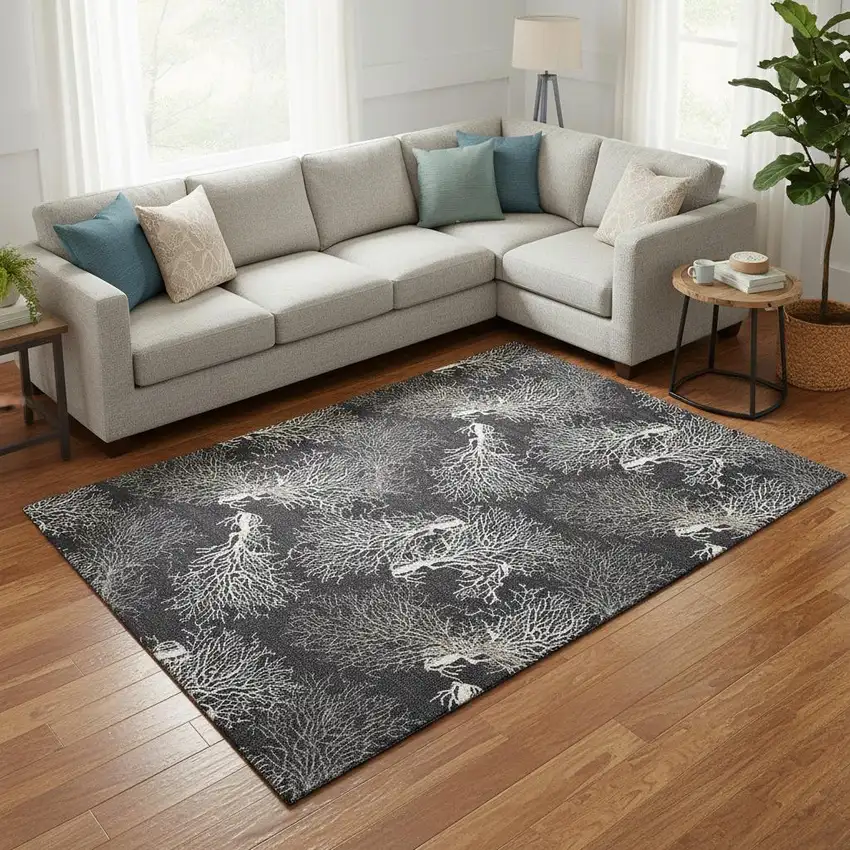 Midnight And White Geometric Washable Area Rug With UV Protection Photo 1