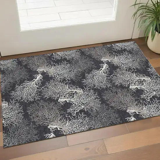 Midnight And White Geometric Washable Area Rug With UV Protection Photo 1
