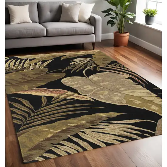 Black Beige And Brown Wool Botanical Leaves Hand Tufted Area Rug Photo 1