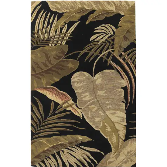 5'X8' Midnight Black Hand Tufted Tropical Leaves Indoor Area Rug Photo 2
