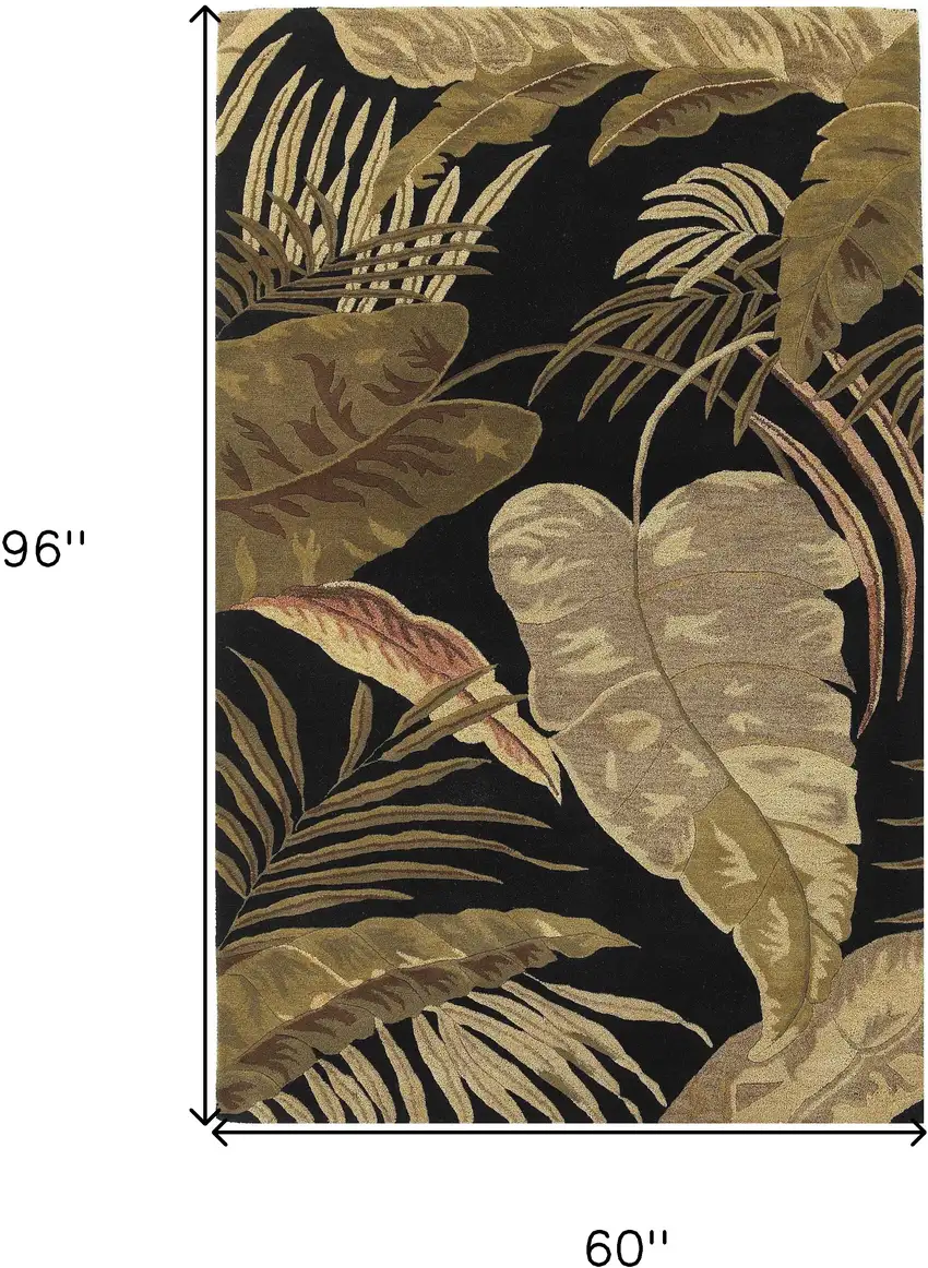 5'X8' Midnight Black Hand Tufted Tropical Leaves Indoor Area Rug Photo 3