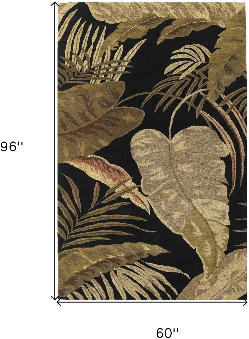 5'X8' Midnight Black Hand Tufted Tropical Leaves Indoor Area Rug Photo 3