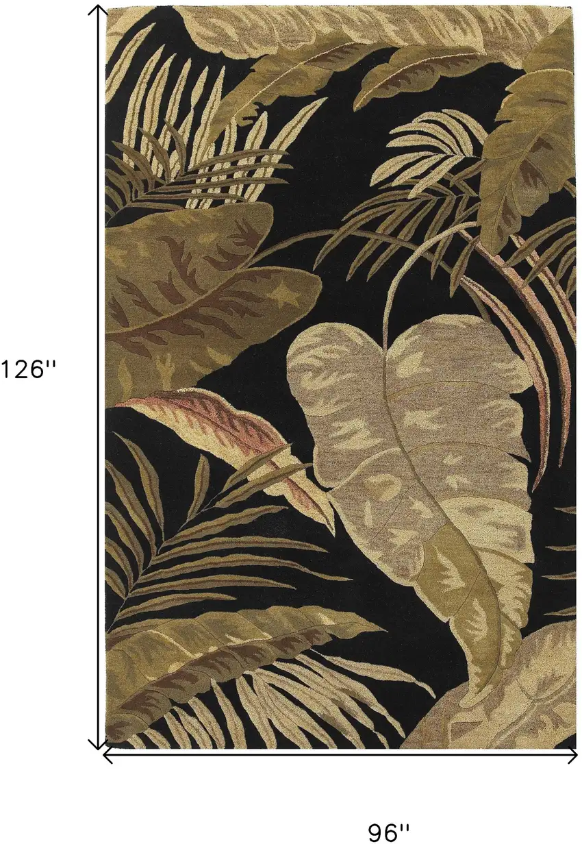 8'X11' Midnight Black Hand Tufted Tropical Leaves Indoor Area Rug Photo 3