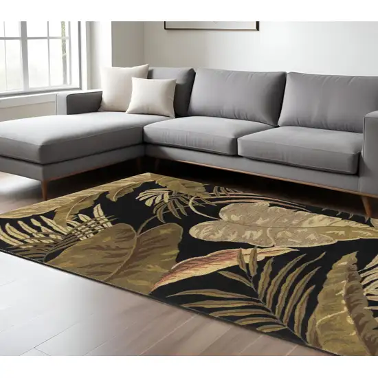 Black Beige And Brown Wool Botanical Leaves Hand Tufted Area Rug Photo 1