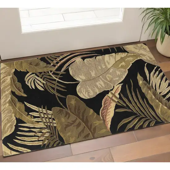 Black Beige And Brown Wool Botanical Leaves Hand Tufted Area Rug Photo 1