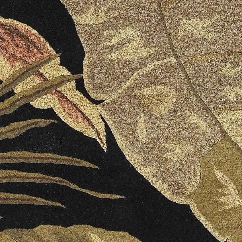 Black Beige And Brown Wool Botanical Leaves Hand Tufted Area Rug Photo 5