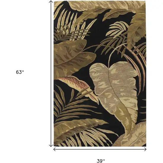 Black Beige And Brown Wool Botanical Leaves Hand Tufted Area Rug Photo 3