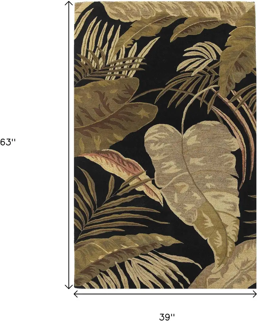 Black Beige And Brown Wool Botanical Leaves Hand Tufted Area Rug Photo 3