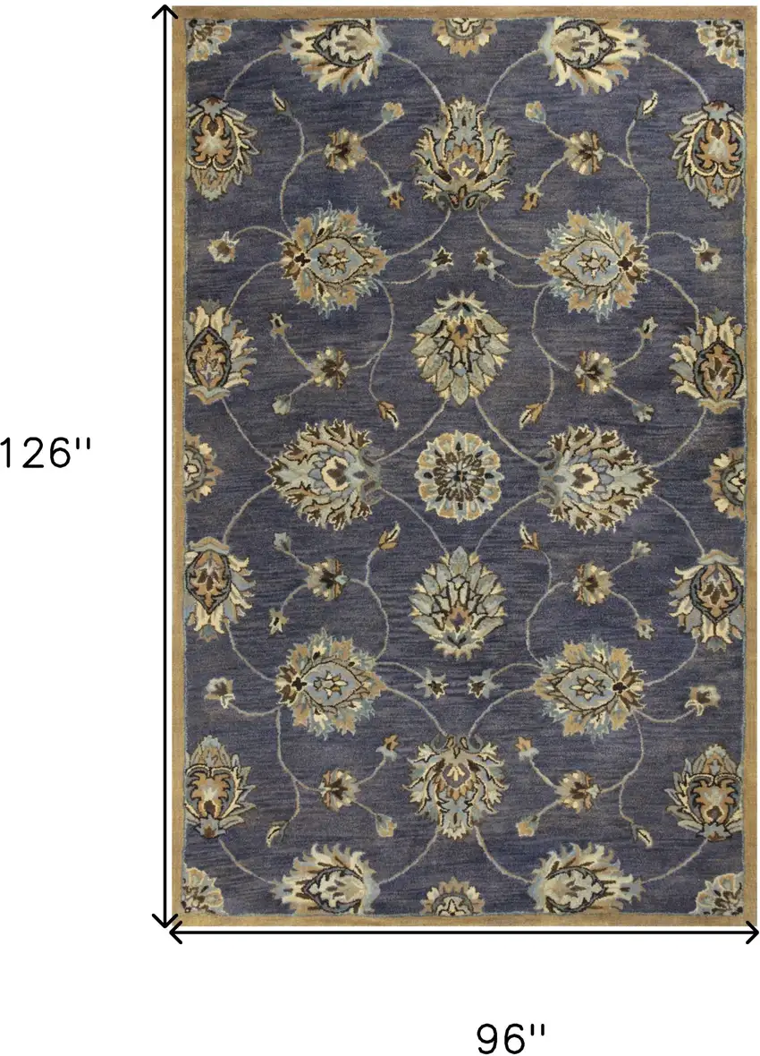 8'X11' Midnight Blue Hand Tufted Traditional Floral Indoor Area Rug Photo 9
