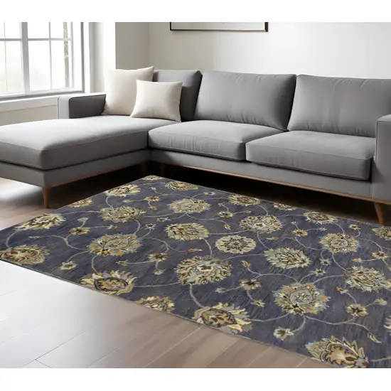 Dark Gray Green And Brown New Zealand Lambs Wool Floral Hand Tufted Area Rug Photo 1