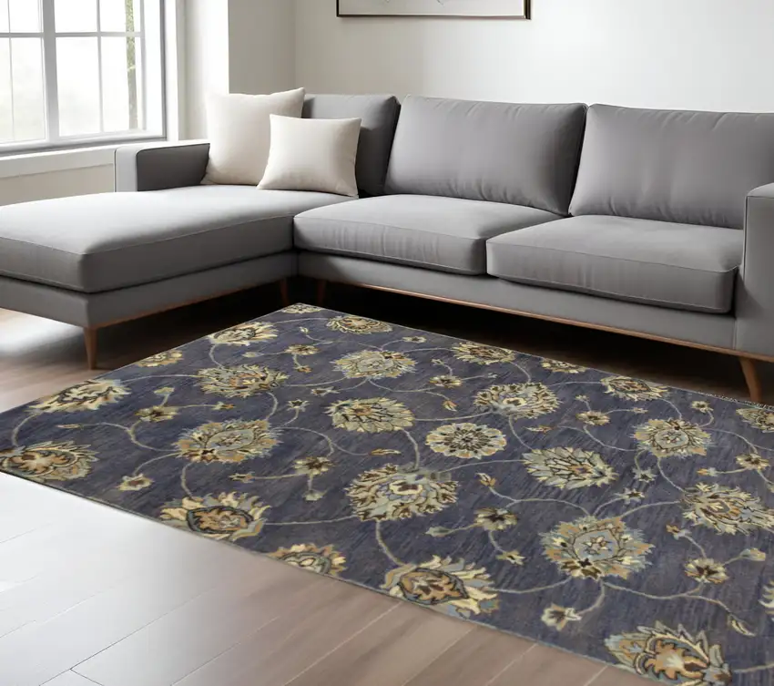 Dark Gray Green And Brown New Zealand Lambs Wool Floral Hand Tufted Area Rug Photo 1