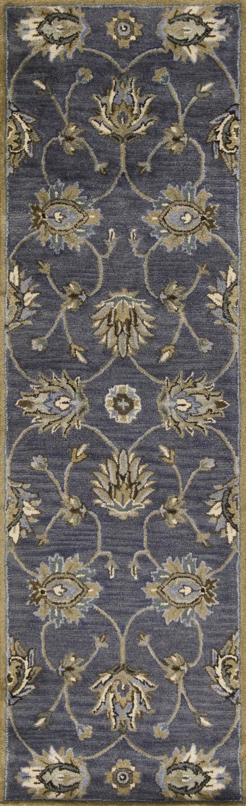 Midnight Blue Hand Tufted Wool Traditional Floral Indoor Runner Rug Photo 1