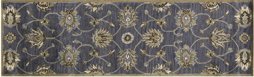 Midnight Blue Hand Tufted Wool Traditional Floral Indoor Runner Rug Photo 2
