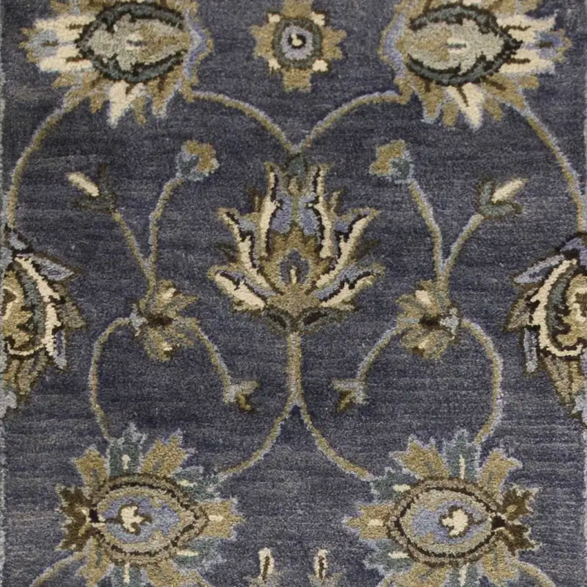 Midnight Blue Hand Tufted Wool Traditional Floral Indoor Runner Rug Photo 3