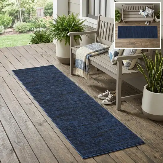 8' Midnight Blue Indoor Outdoor Runner Rug Photo 1