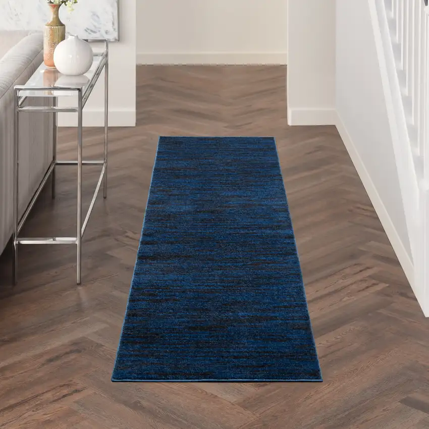 8' Midnight Blue Indoor Outdoor Runner Rug Photo 7