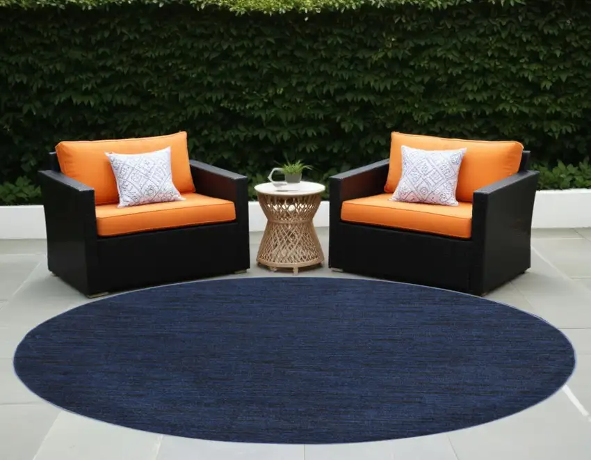 8' Midnight Blue Round Stain Resistant Indoor Outdoor Area Rug Photo 1