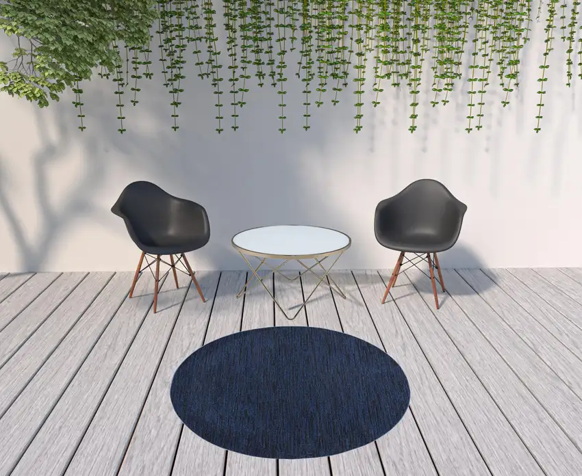 Midnight Blue Round Non Skid Indoor Outdoor Area Rug Photo 2