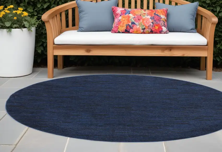 Midnight Blue Round Non Skid Indoor Outdoor Area Rug Photo 1