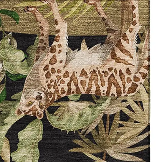 Midnight Brown And Olive Green Geometric Washable Area Rug With UV Protection Photo 4