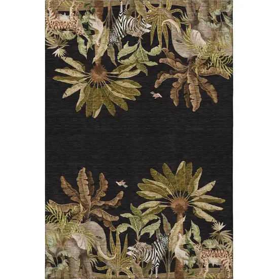 Midnight Brown And Olive Green Geometric Washable Area Rug With UV Protection Photo 5