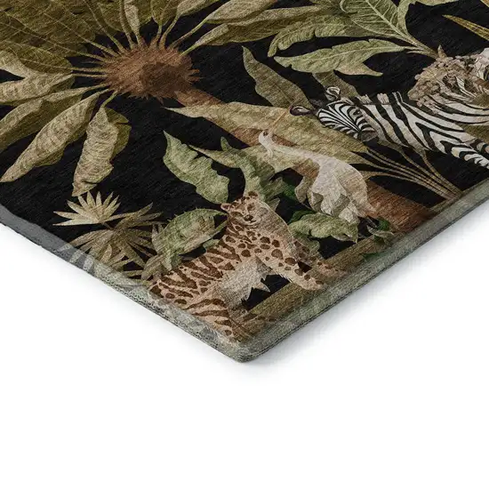 Midnight Brown And Olive Green Geometric Washable Area Rug With UV Protection Photo 9