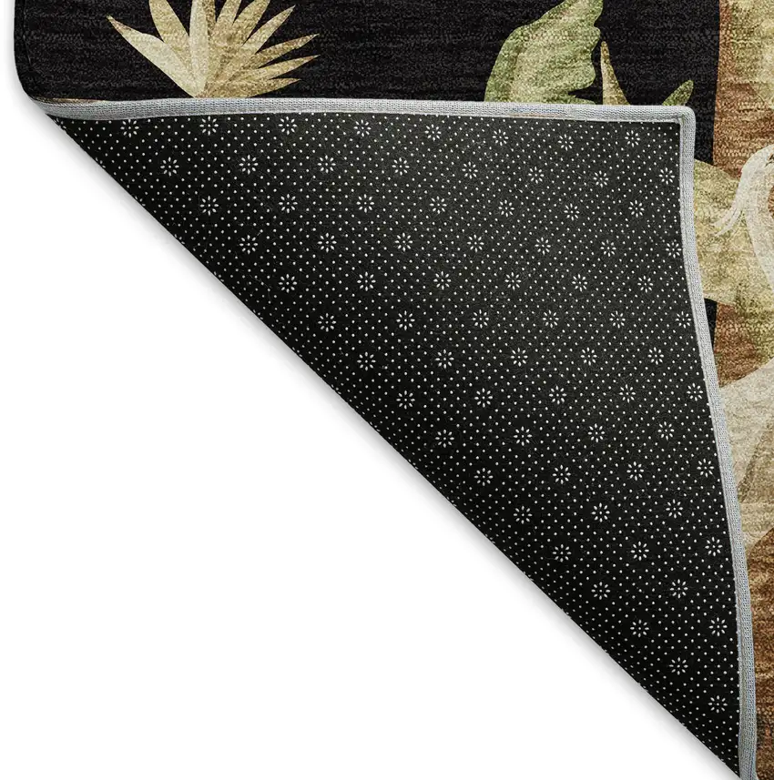 Midnight Brown And Olive Green Geometric Washable Area Rug With UV Protection Photo 9