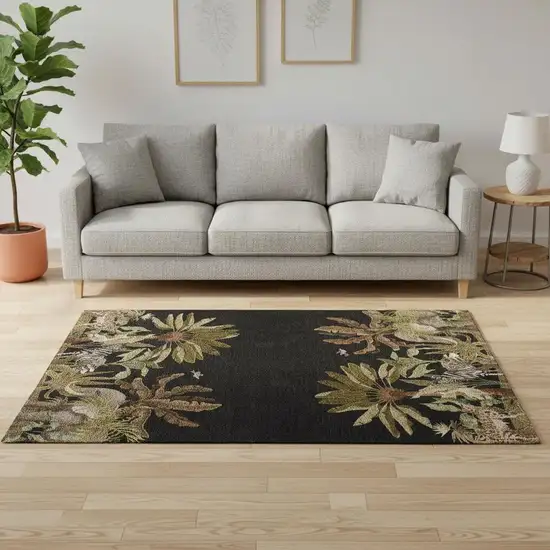 Midnight Brown And Olive Green Geometric Washable Area Rug With UV Protection Photo 1