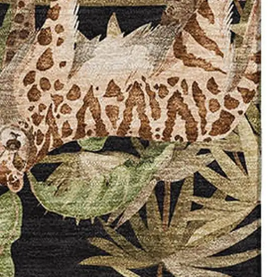 Midnight Brown And Olive Green Geometric Washable Area Rug With UV Protection Photo 5