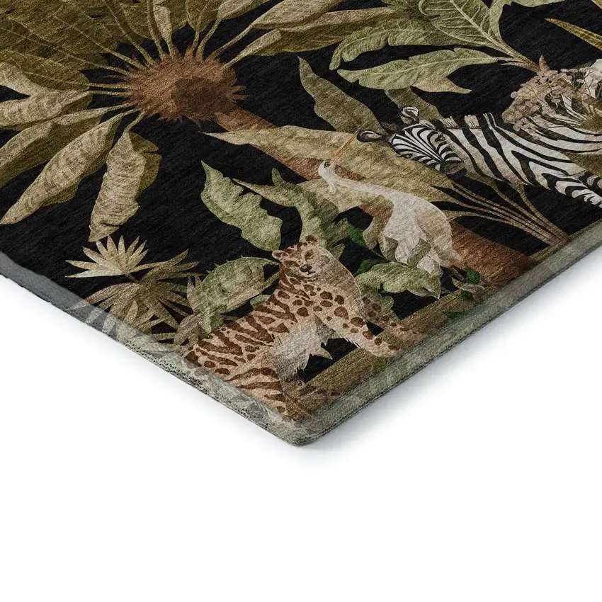 Midnight Brown And Olive Green Geometric Washable Area Rug With UV Protection Photo 9