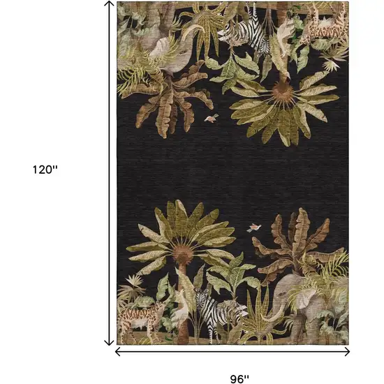 Midnight Brown And Olive Green Geometric Washable Area Rug With UV Protection Photo 3