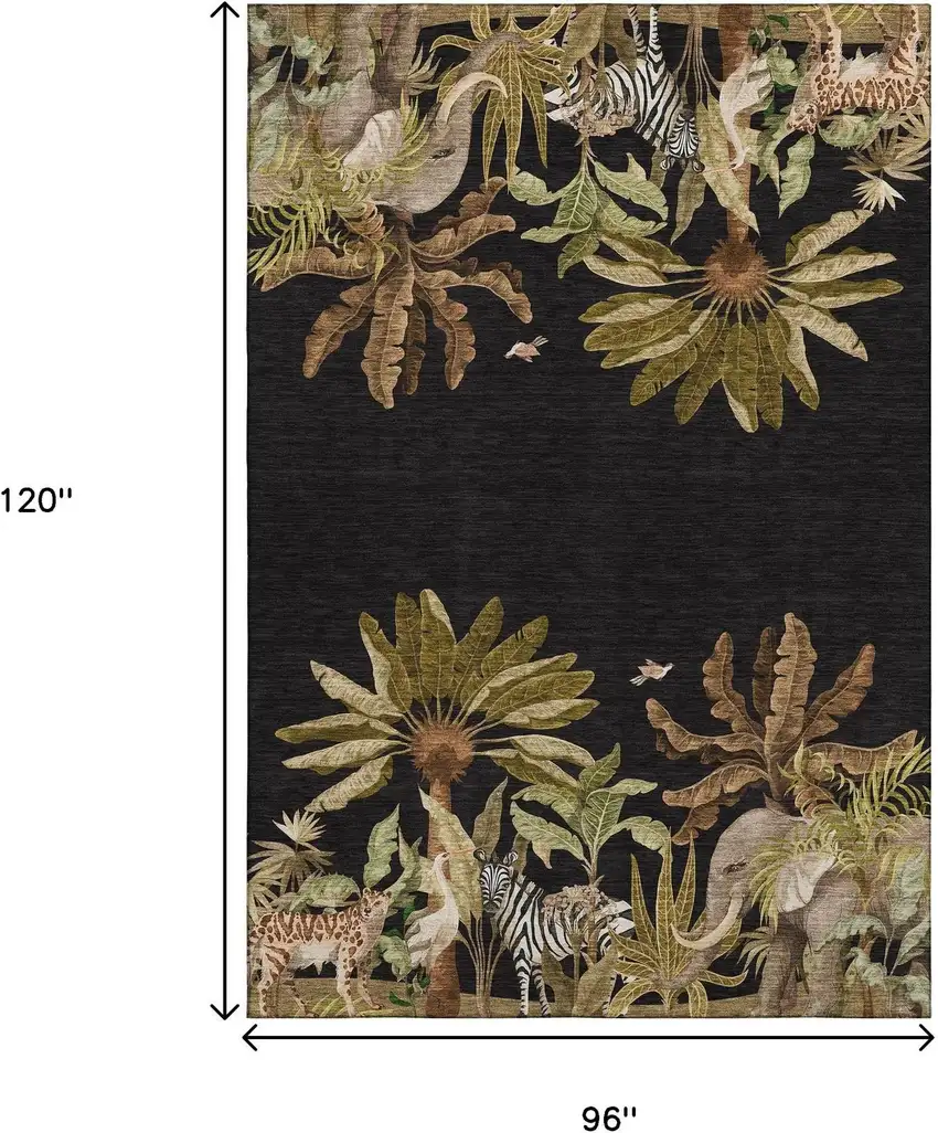 Midnight Brown And Olive Green Geometric Washable Area Rug With UV Protection Photo 3