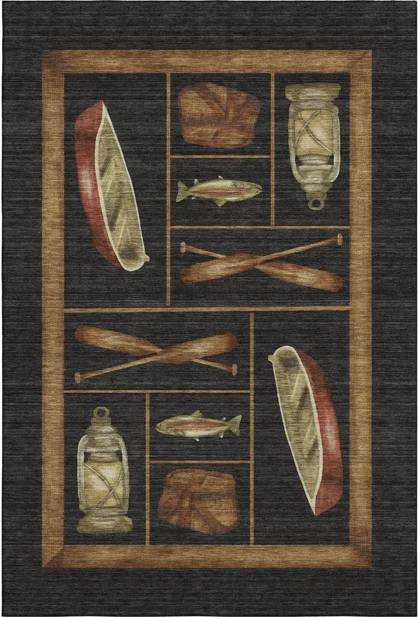 Midnight Brown And Rust Nautical Washable Area Rug With UV Protection Photo 2