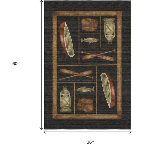 Midnight Brown And Rust Nautical Washable Area Rug With UV Protection Photo 3