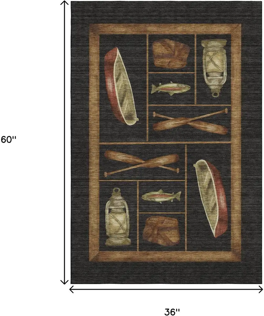 Midnight Brown And Rust Nautical Washable Area Rug With UV Protection Photo 3