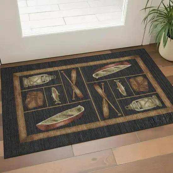 Midnight Brown And Rust Nautical Washable Area Rug With UV Protection Photo 1