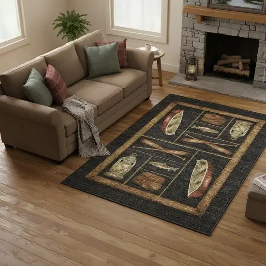 Midnight Brown And Rust Nautical Washable Area Rug With UV Protection Photo 1