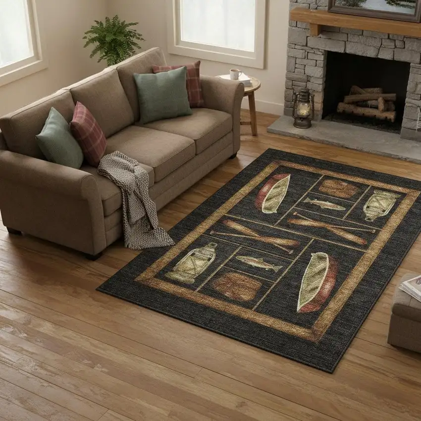 Midnight Brown And Rust Nautical Washable Area Rug With UV Protection Photo 1