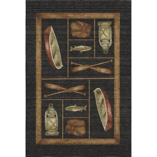 Midnight Brown And Rust Nautical Washable Area Rug With UV Protection Photo 2