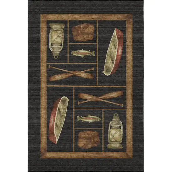 Midnight Brown And Rust Nautical Washable Area Rug With UV Protection Photo 4