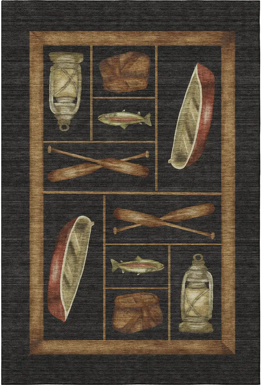 Midnight Brown And Rust Nautical Washable Area Rug With UV Protection Photo 4