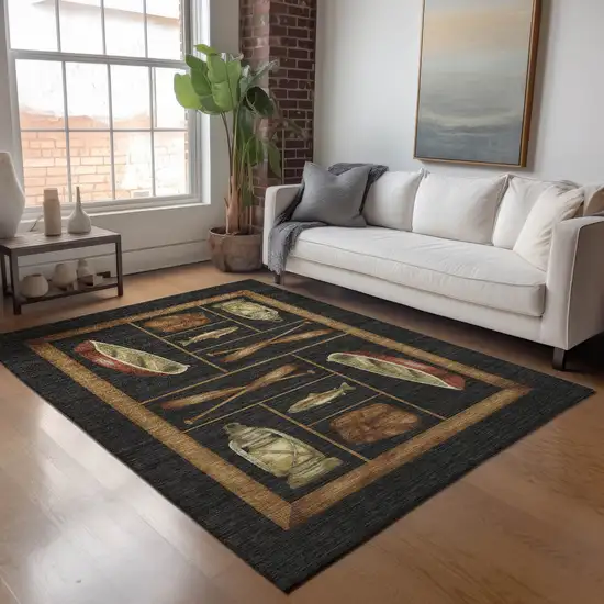 Midnight Brown And Rust Nautical Washable Area Rug With UV Protection Photo 5