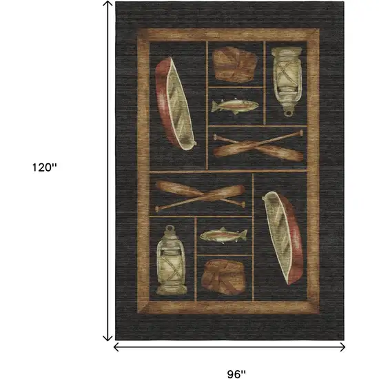 Midnight Brown And Rust Nautical Washable Area Rug With UV Protection Photo 3